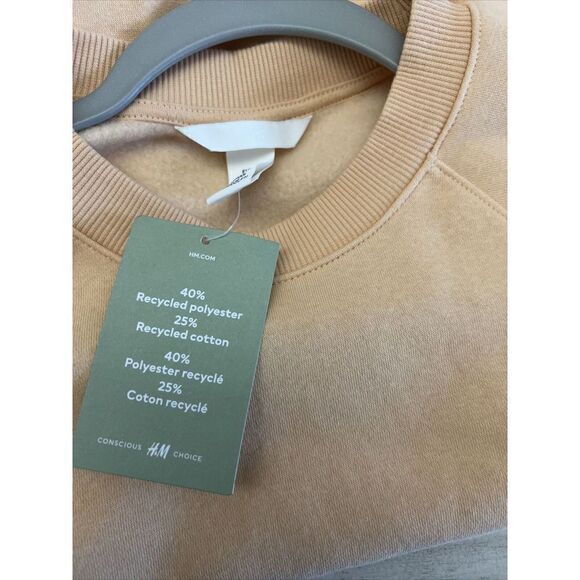 H&M Womens Sz X-Small Sweatshirt Drawstring Crop Peach - Picture 2 of 7